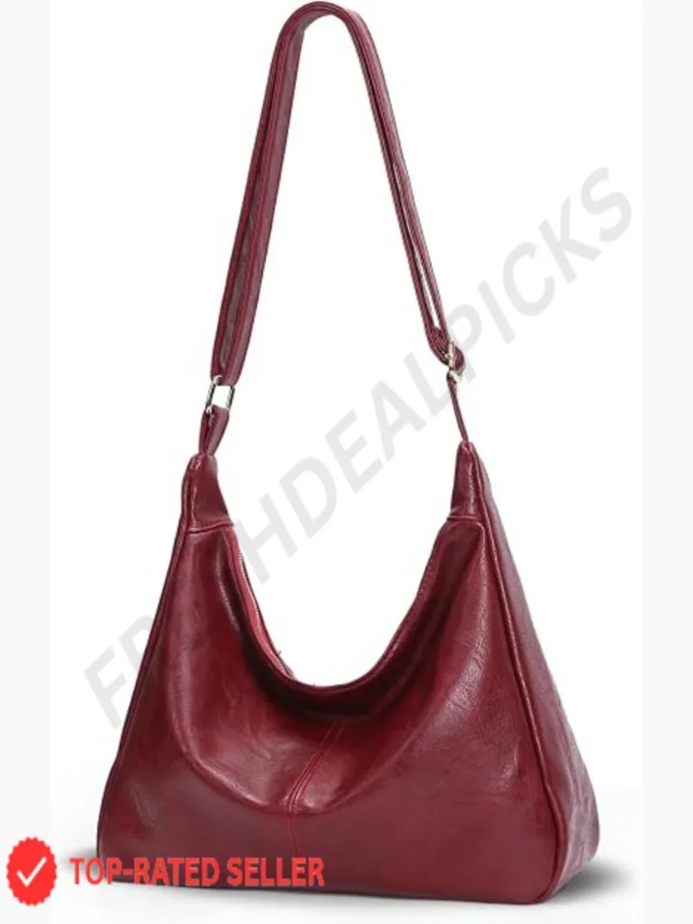 Vegan Leather Hobo Bag Slouchy Crossbody Shoulder Bag for Women Zip Closure